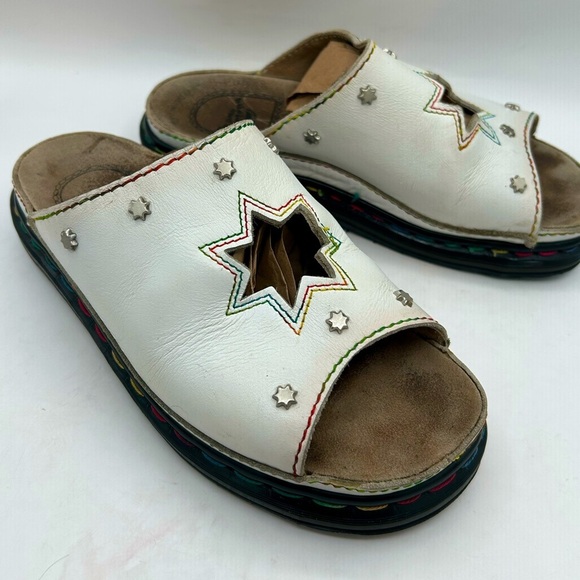 vintage Dr Marten Star Cut Out Studded Slides Made In England RAINBOW STITCHING - Picture 1 of 17
